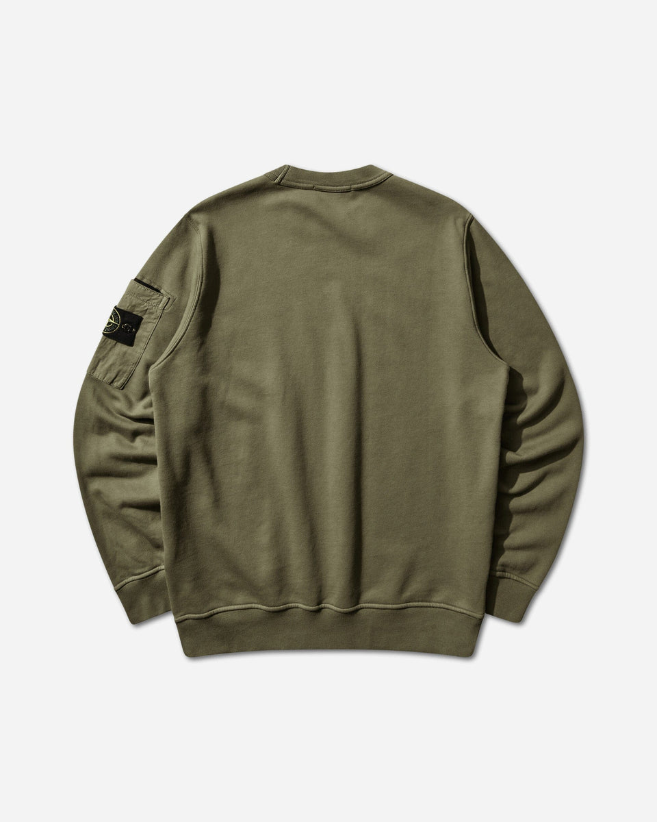 Stone Island Men's Cotton Fleece Pocket Crewneck Sweatshirt Military Green