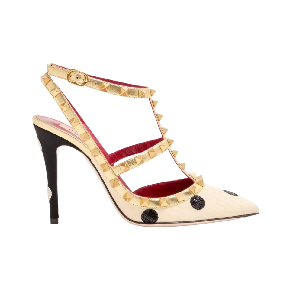 Valentino Rockstud Pump With Plus De Pois Embroidery 100mm Butter