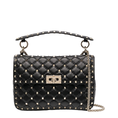 Valentino Rockstud Spike Medium Quilted Nappa Shoulder Bag - Black