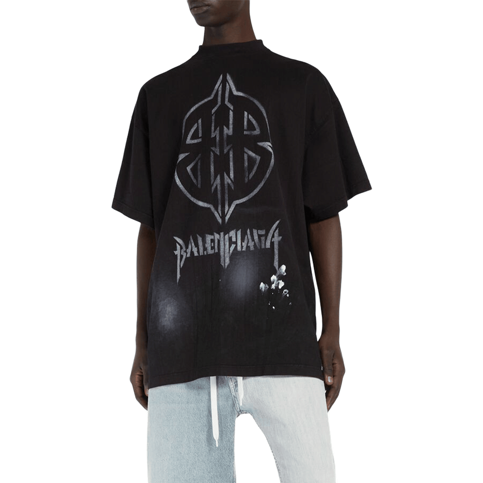 BALENCIAGA Metal BB Stencil Oversized Tee Vintaged Black (SS24)
