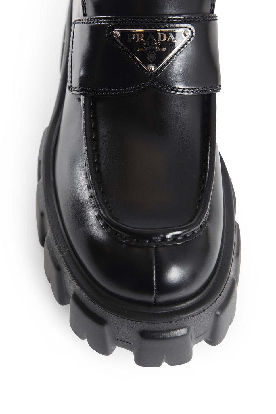 Prada Brushed Leather Monolith Loafers