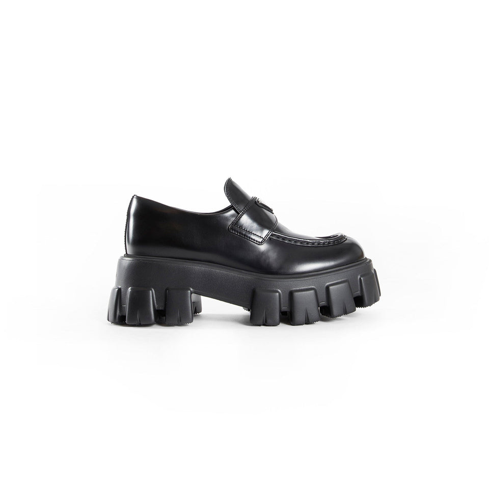 Prada Brushed Leather Monolith Loafers