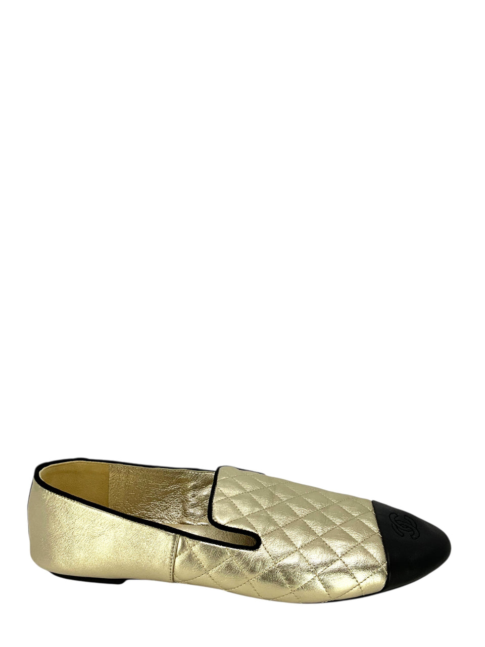 Chanel Laminated Lambskin Quilted CC Cap Toe Loafer Size 12