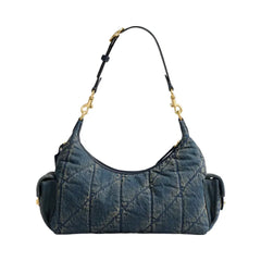 Coach Pocket Juliet Bag 30 In Regenerative Cotton Denim With Quilting in Brass Dark Indigo