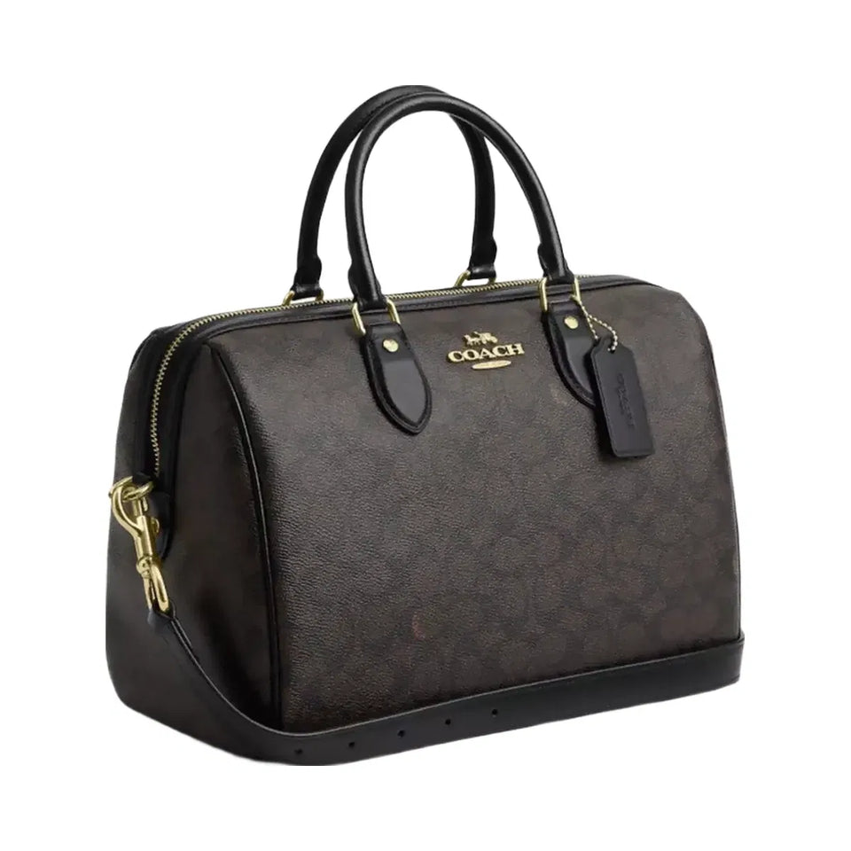 Coach Rowan Large Satchel Bag In Signature Canvas in Gold Walnut Black