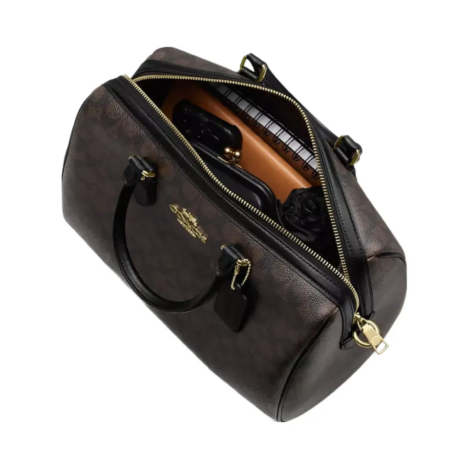 Coach Rowan Large Satchel Bag In Signature Canvas in Gold Walnut Black