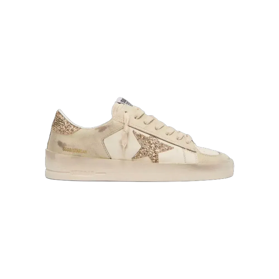 Golden Goose Stardan In Ecru Nappa Leather With Gold Glitter Star