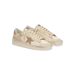 Golden Goose Stardan In Ecru Nappa Leather With Gold Glitter Star
