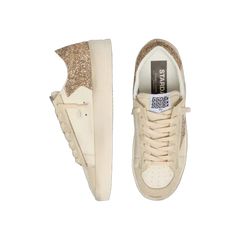 Golden Goose Stardan In Ecru Nappa Leather With Gold Glitter Star