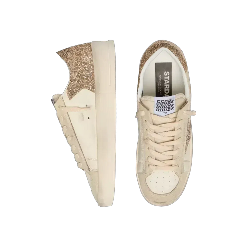 Golden Goose Stardan In Ecru Nappa Leather With Gold Glitter Star