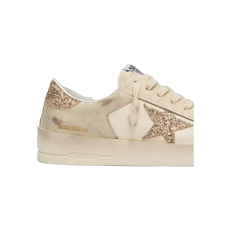 Golden Goose Stardan In Ecru Nappa Leather With Gold Glitter Star