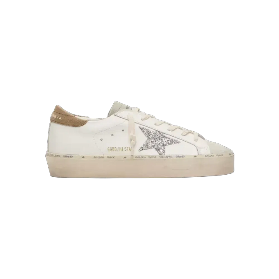 Golden Goose Hi Star With Silver Glitter Star And Dove-Gray Nubuck Heel Tab