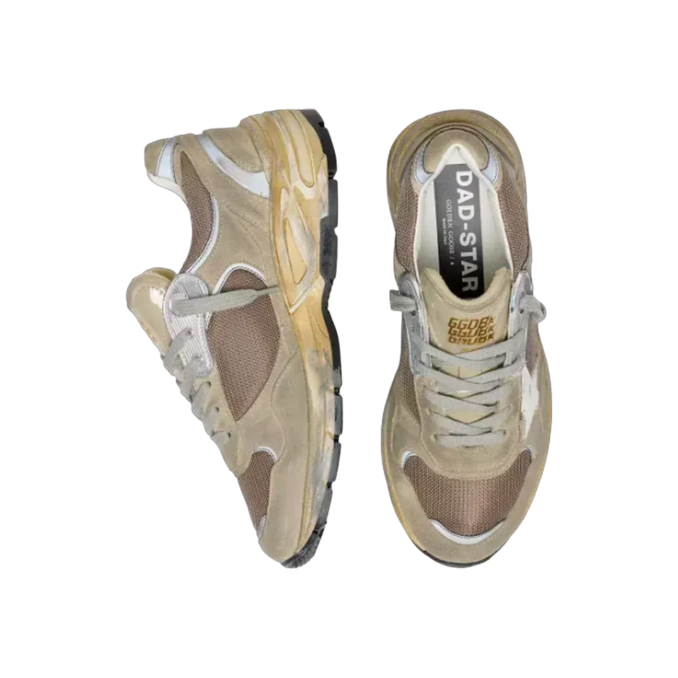 Golden Goose Dad-Star In Dove-Gray Suede And Silver Mesh With White Leather Star