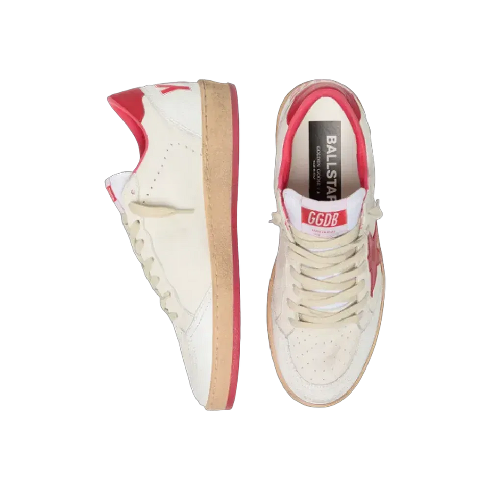 Golden Goose Ball Star Wishes In White Leather With A Red Star