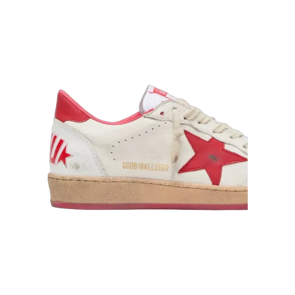 Golden Goose Ball Star Wishes In White Leather With A Red Star