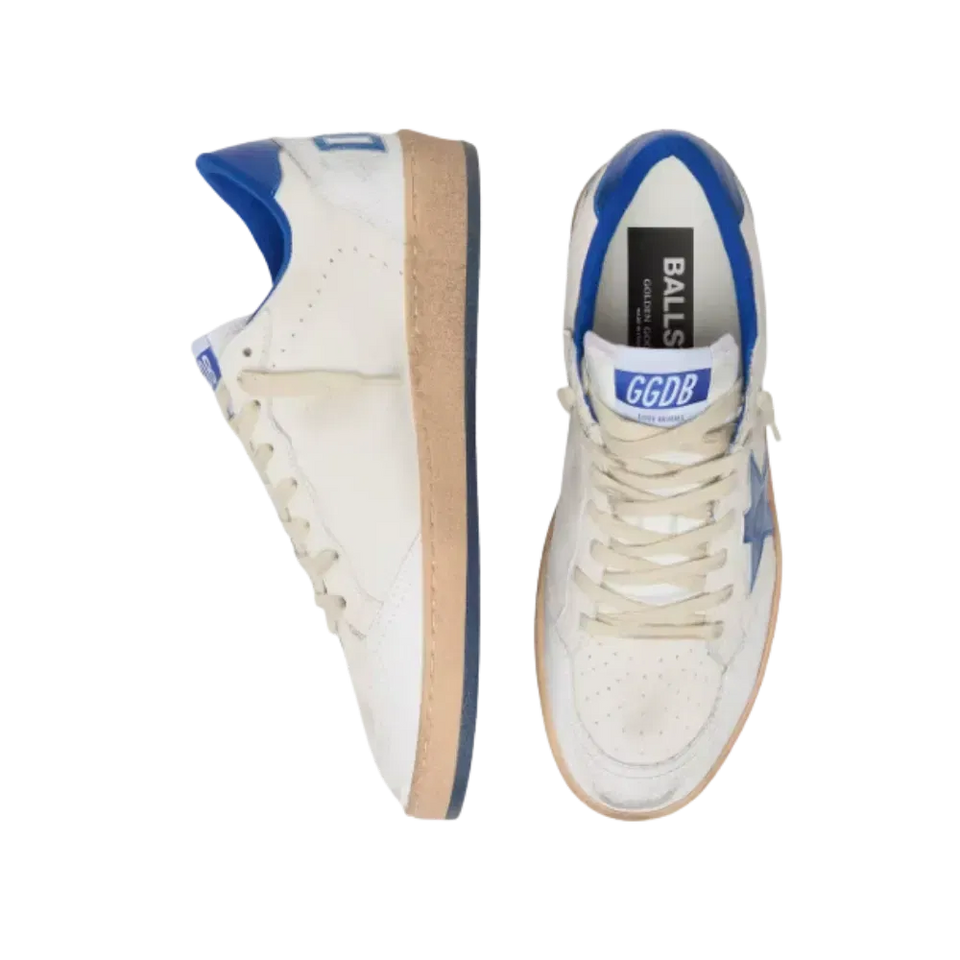 Golden Goose Ball Star Wishes In White Nappa Leather With Bright Blue Star