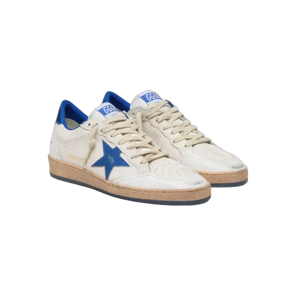 Golden Goose Ball Star Wishes In White Nappa Leather With Bright Blue Star