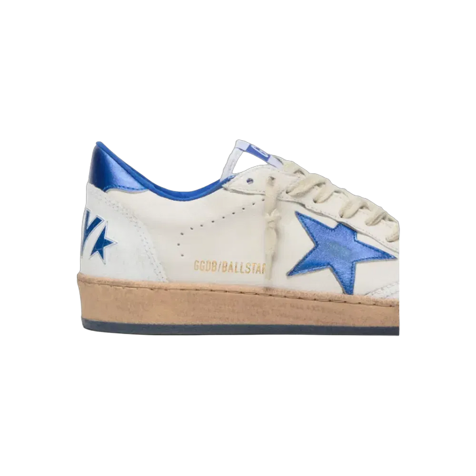 Golden Goose Ball Star Wishes In White Nappa Leather With Bright Blue Star