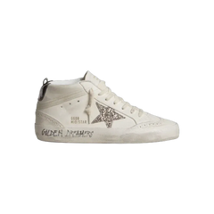 Golden Goose Mid Star With Silver Glitter Star And Black Laminated Heel Tab