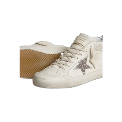 Golden Goose Mid Star With Silver Glitter Star And Black Laminated Heel Tab