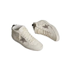 Golden Goose Mid Star With Silver Glitter Star And Black Laminated Heel Tab