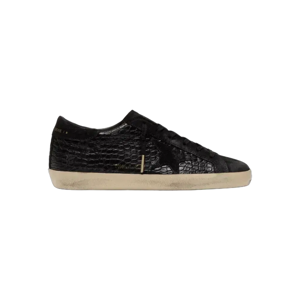 Golden Goose Super-Star LTD In Black Croc-Print Leather With Black Suede Star