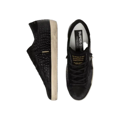 Golden Goose Super-Star LTD In Black Croc-Print Leather With Black Suede Star