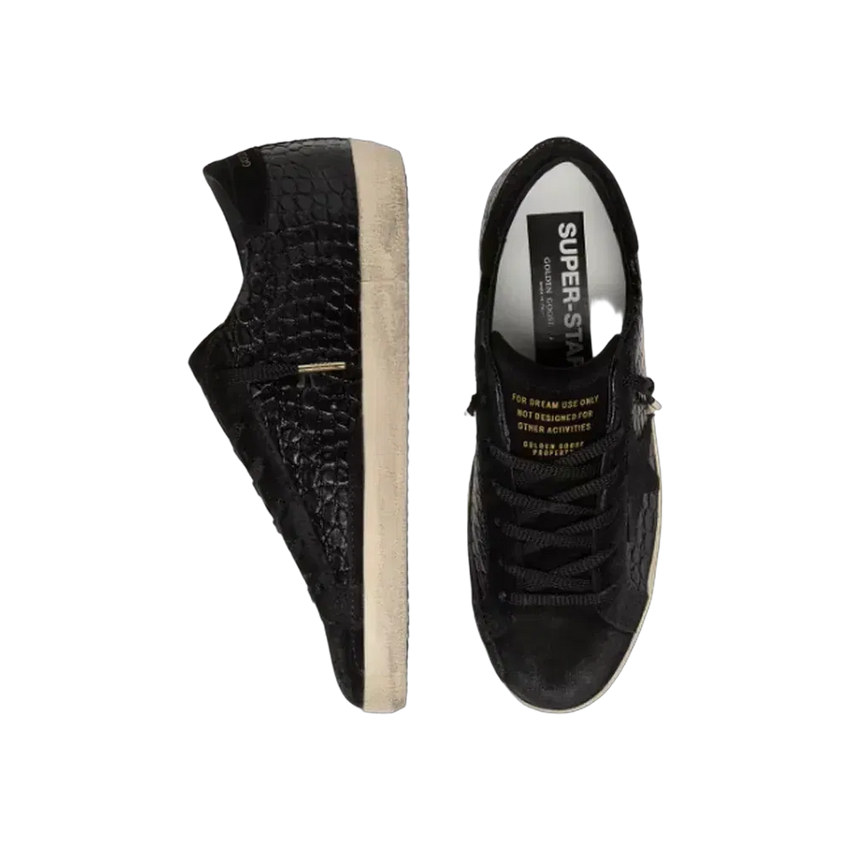 Golden Goose Super-Star LTD In Black Croc-Print Leather With Black Suede Star