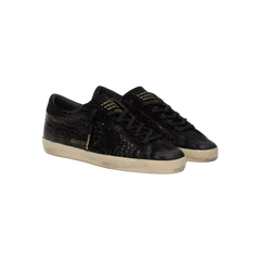 Golden Goose Super-Star LTD In Black Croc-Print Leather With Black Suede Star