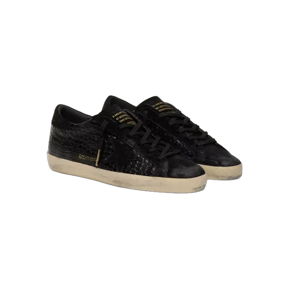 Golden Goose Super-Star LTD In Black Croc-Print Leather With Black Suede Star