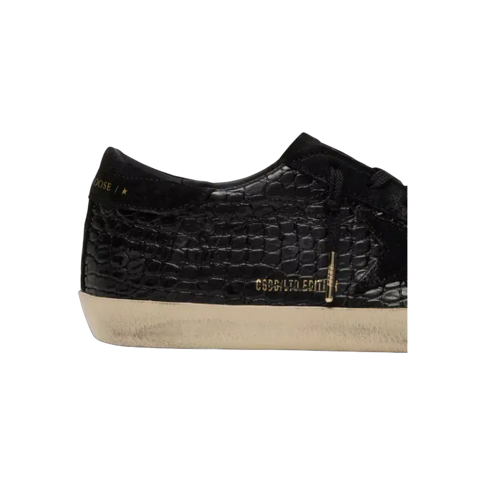Golden Goose Super-Star LTD In Black Croc-Print Leather With Black Suede Star