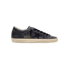 Golden Goose Super-Star In Black Glitter With Black Suede Star And Leather Inserts