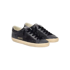 Golden Goose Super-Star In Black Glitter With Black Suede Star And Leather Inserts