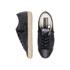 Golden Goose Super-Star In Black Glitter With Black Suede Star And Leather Inserts