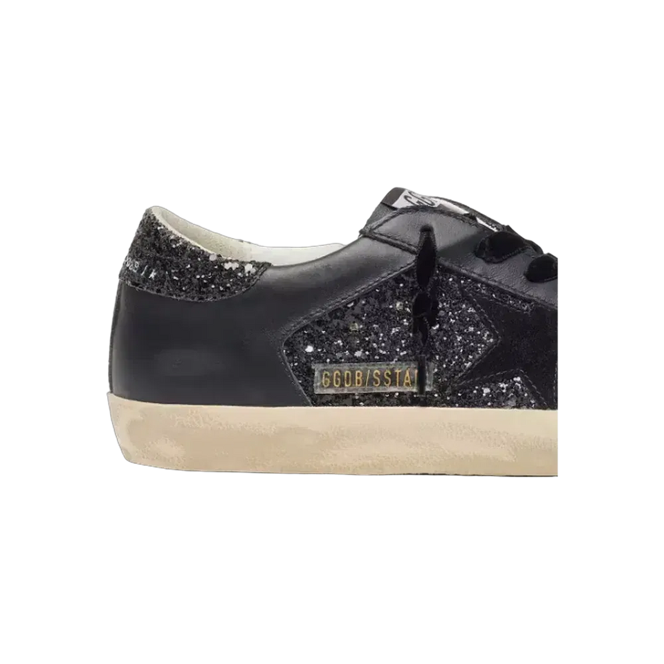 Golden Goose Super-Star In Black Glitter With Black Suede Star And Leather Inserts