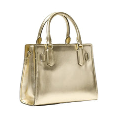 Michael Kors Hamilton Small Metallic and Signature Logo Satchel Pale Gold