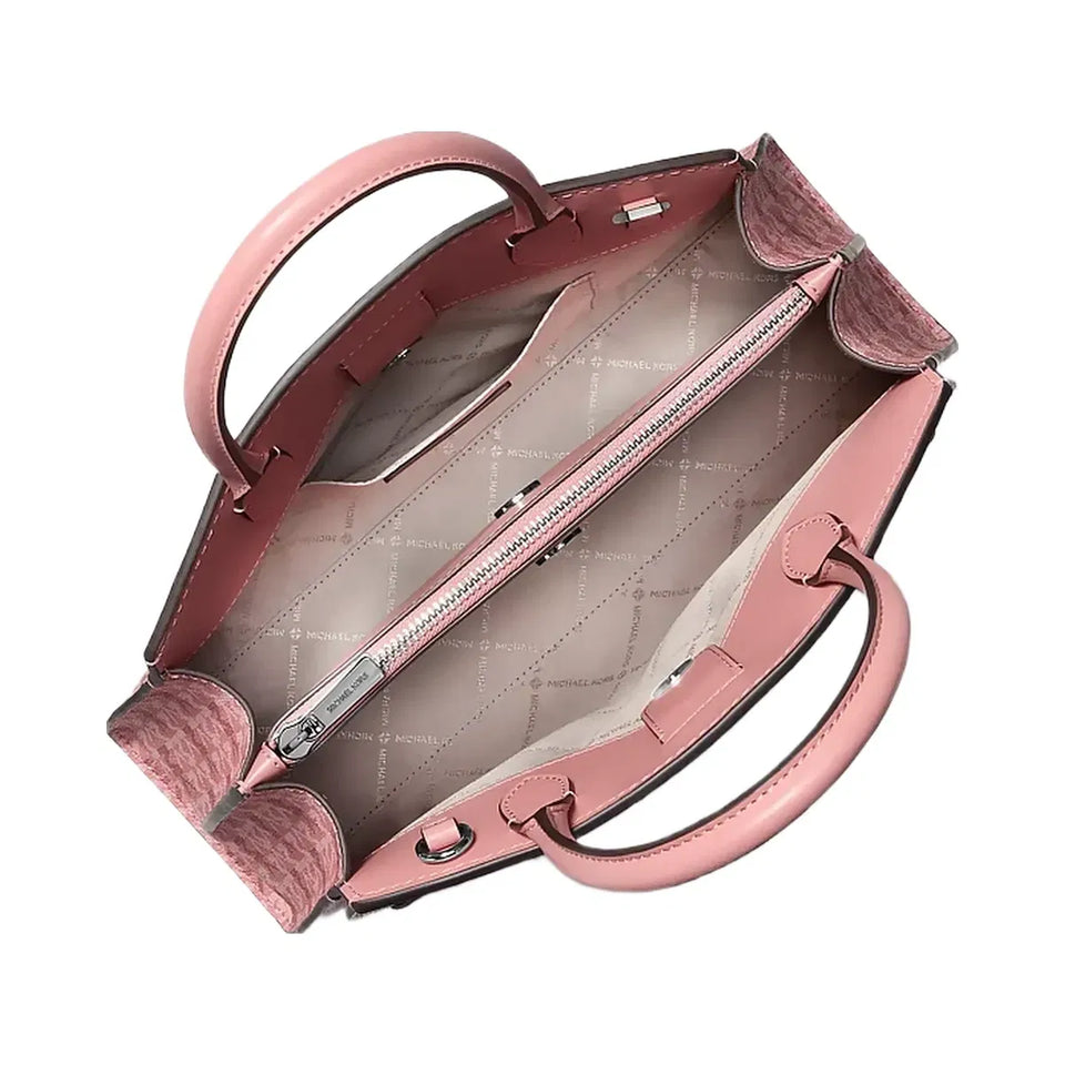 Michael Kors Greta Medium Signature Logo Satchel Sunset Rose
