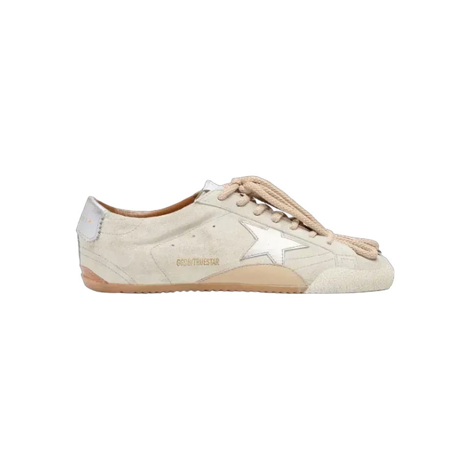 Golden Goose True-Star In Light Gray Suede With Metallic Silver Star And Heel Tab