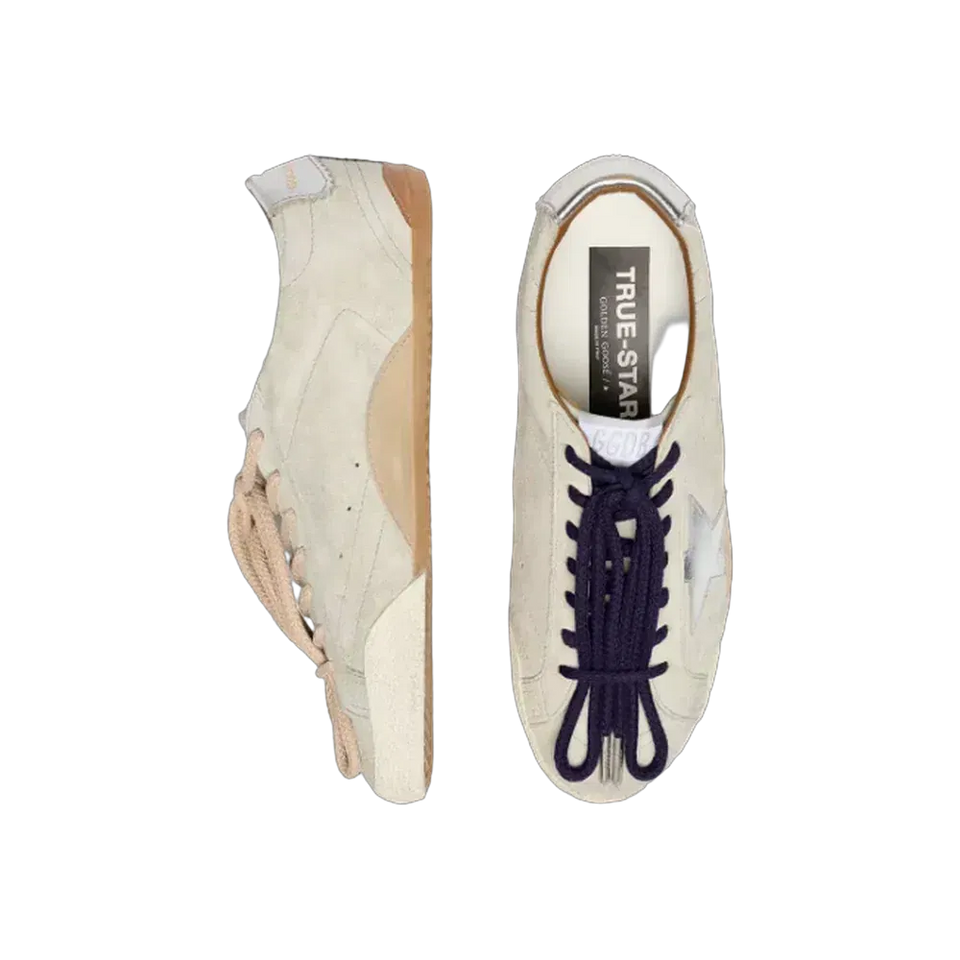 Golden Goose True-Star In Light Gray Suede With Metallic Silver Star And Heel Tab