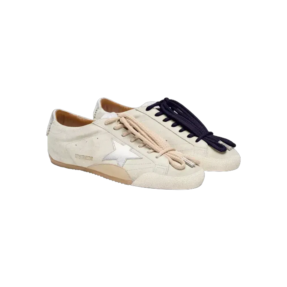 Golden Goose True-Star In Light Gray Suede With Metallic Silver Star And Heel Tab