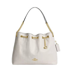 Coach Evelyn Shoulder Bag With Quilting And Charm in Gold Chalk