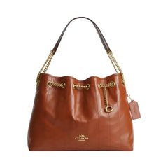 Coach Evelyn Shoulder Bag With Quilting And Charm in Gold Cinnamon