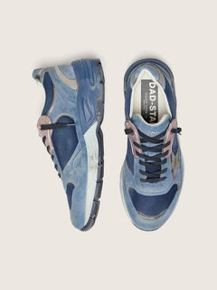 Golden Goose Womens Dad-Star In Denim-Blue Suede With Silver Leather Star Womens