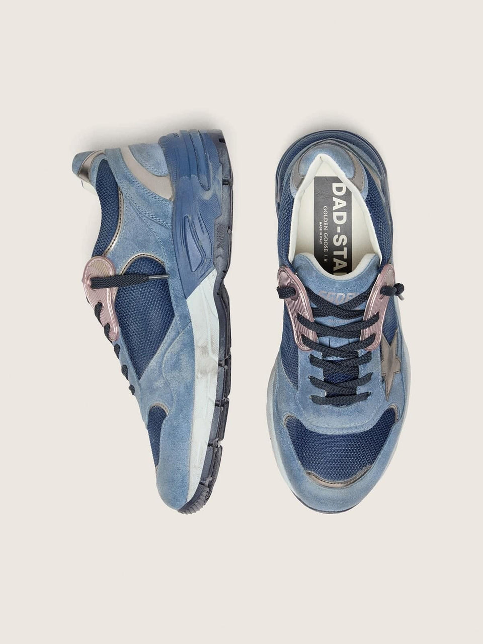 Golden Goose Womens Dad-Star In Denim-Blue Suede With Silver Leather Star Womens