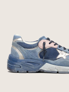 Golden Goose Womens Dad-Star In Denim-Blue Suede With Silver Leather Star Womens