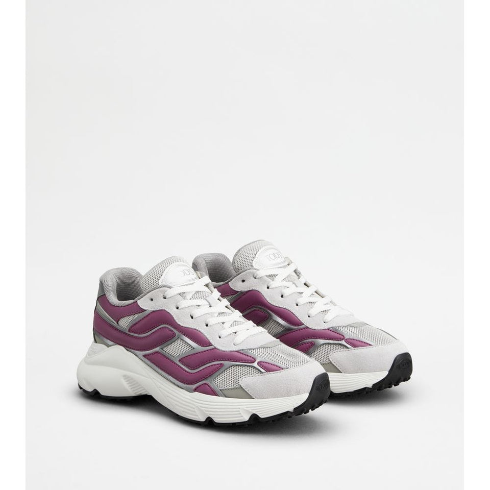 Tods Sneakers In Leather And Technical Fabric Pink Grey Womens