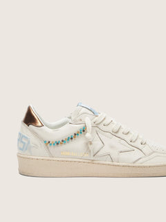 Golden Goose Womens Ball Star In Cream Leather With Tone-On-Tone Star And Beads Womens