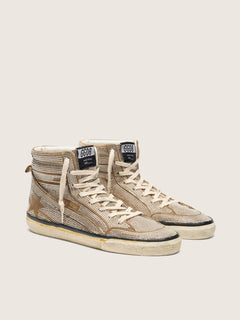 Golden Goose Womens Slide Lab Sneakers In Tobacco-Colored Suede With Crystals And Tobacco-Colored Suede Star Womens
