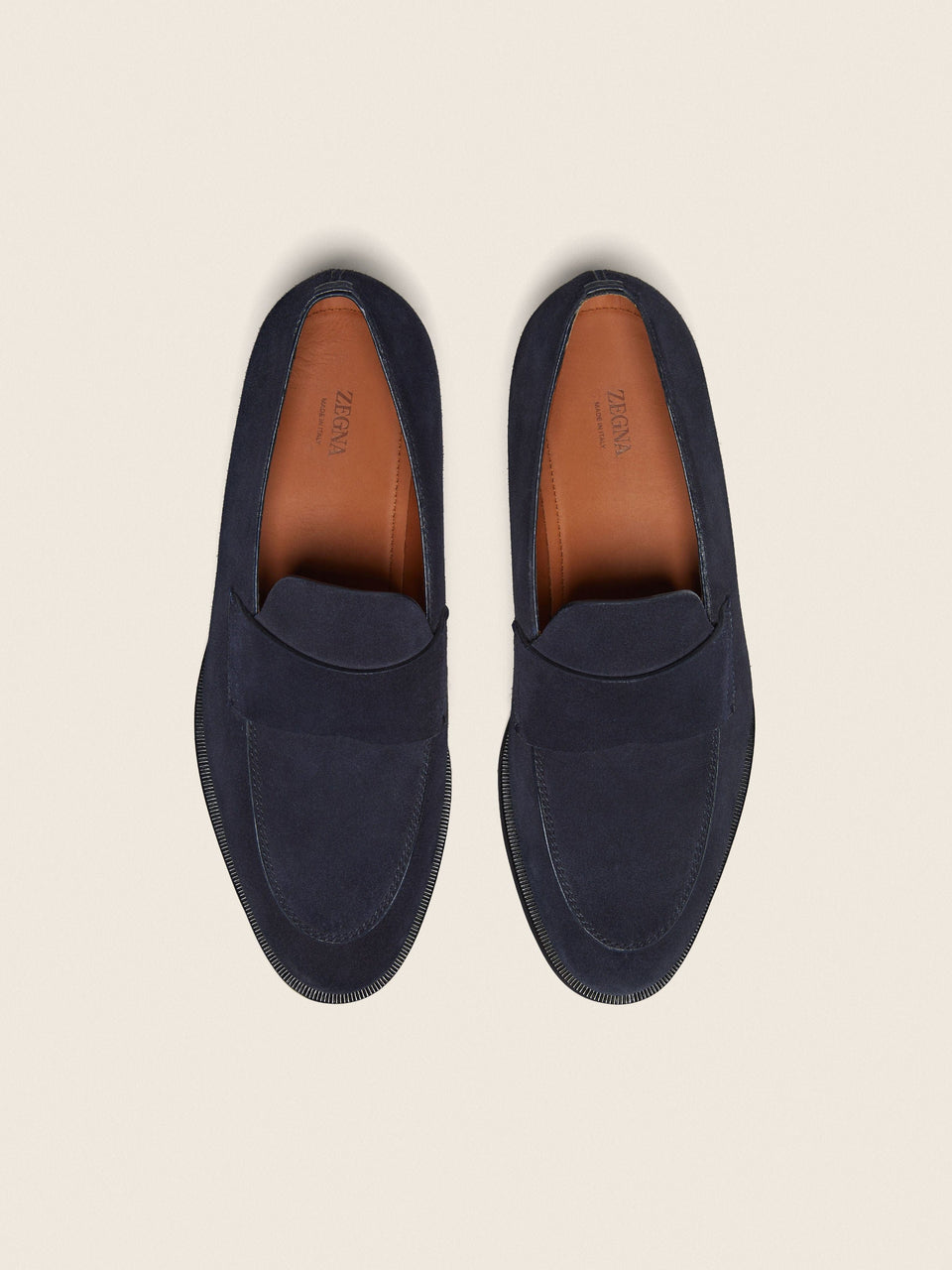Zegna Navy Blue Suede Loafers