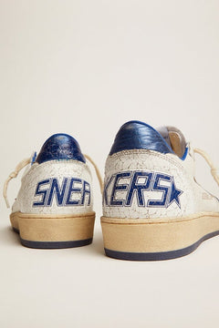 Golden Goose Womens Ball Star In White Nappa With Bright Blue Metallic Leather Star And Heel Tab Womens
